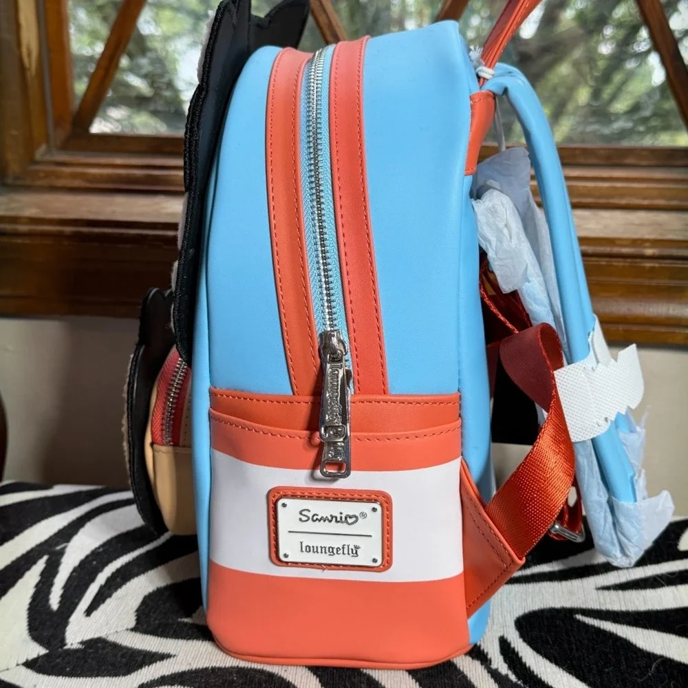 Loungefly Sanrio Hello Kitty Tiny Chum Sherpa Mini Backpack Blue Orange NEW